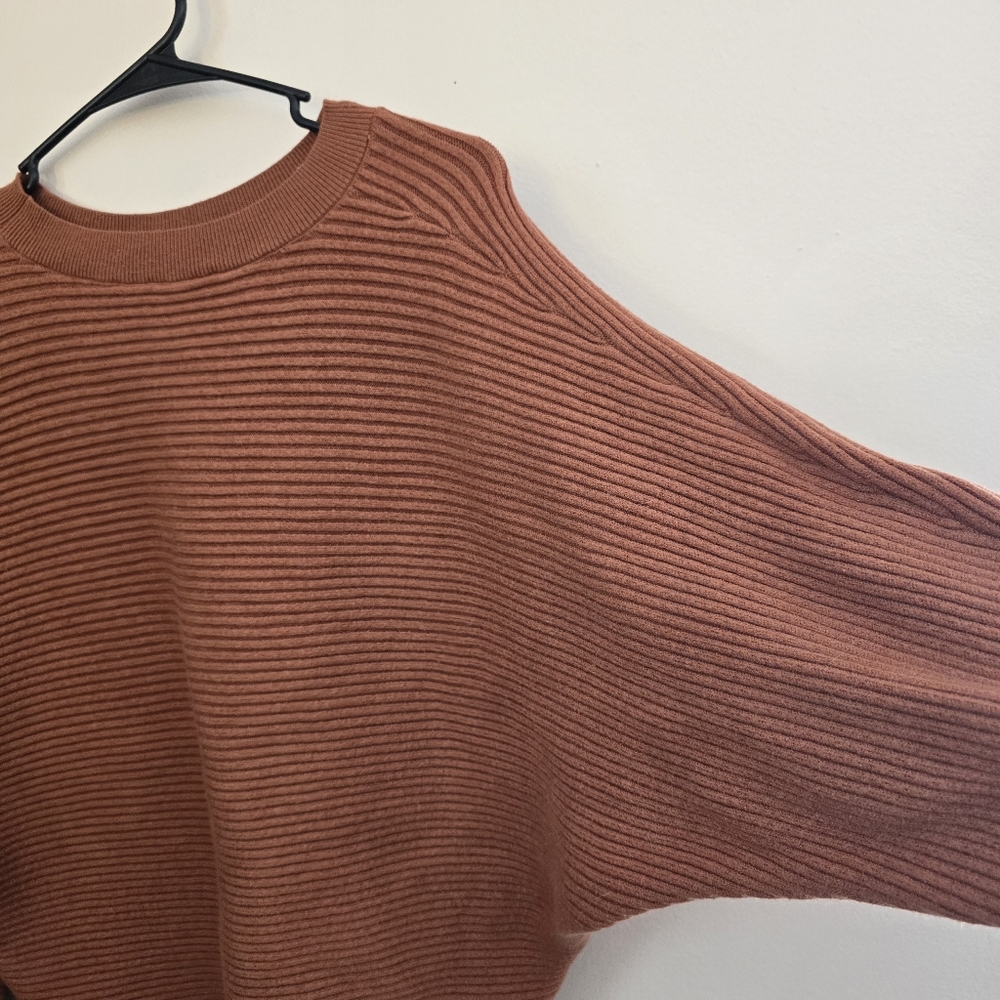 Boxy Ribbed Crewneck Sweater in Rust Orange - Picture 3 of 7